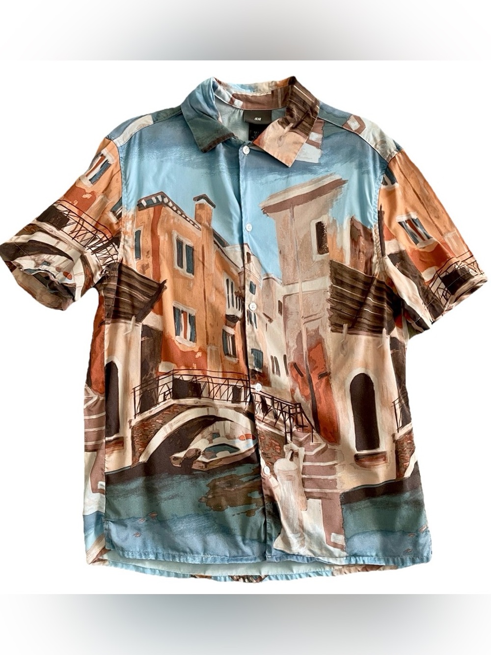 H&M Short Sleeved VENICE Italy Scenic Print Casual SHIRT Size Small